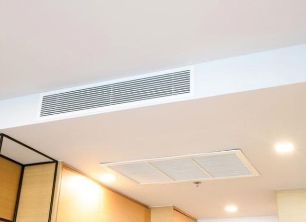 Slim ducted air conditioning system installed in ceiling